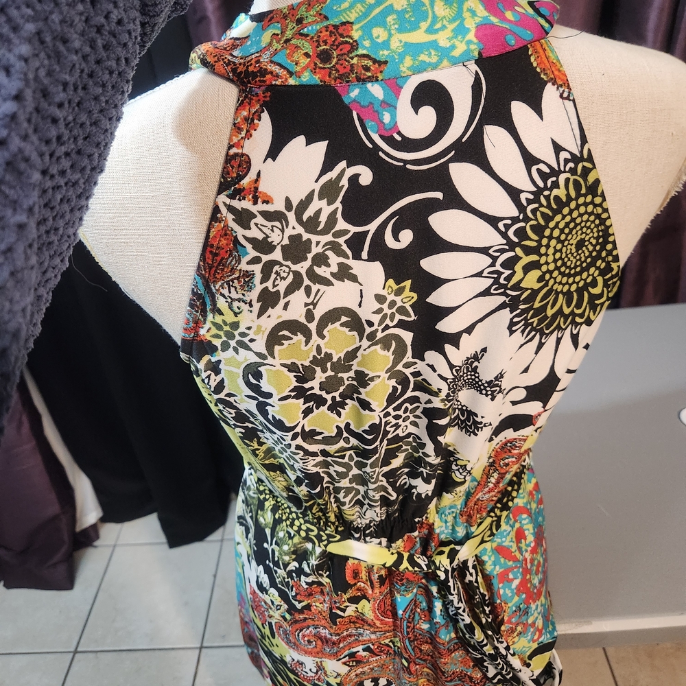 ECI Medallion Beaded Bodice Abstract Print Flowy Festival Maxi Sz 12 - Picture 16 of 16